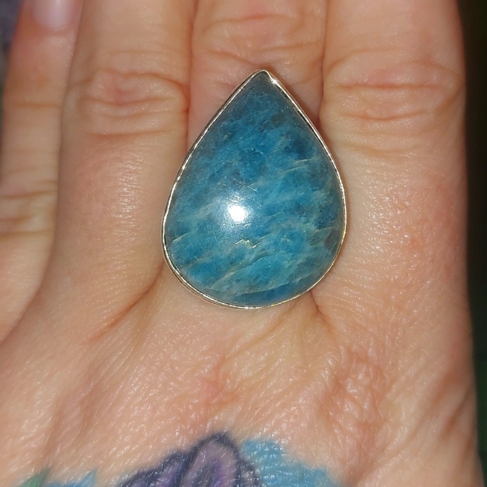 Teardrop Blue Apatite Ring Size 8.5